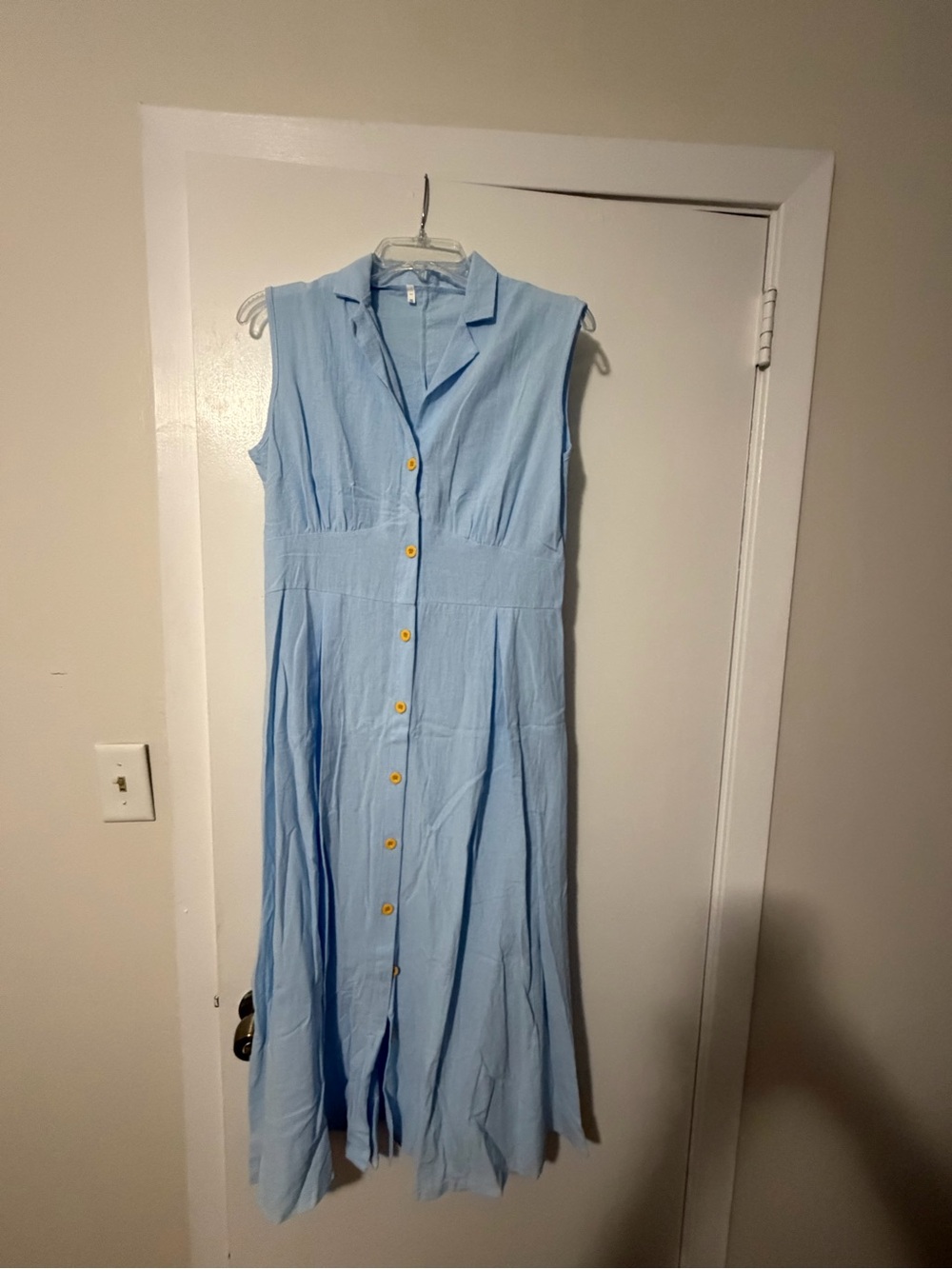 Sleeveless Button-Front Light Blue Maxi Dress